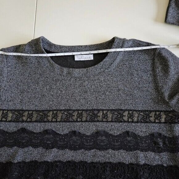 Intrend Max Mara Top Womens L Gray Black Pullover LS Lace Satin Sheer Whimsigoth - Picture 6 of 15